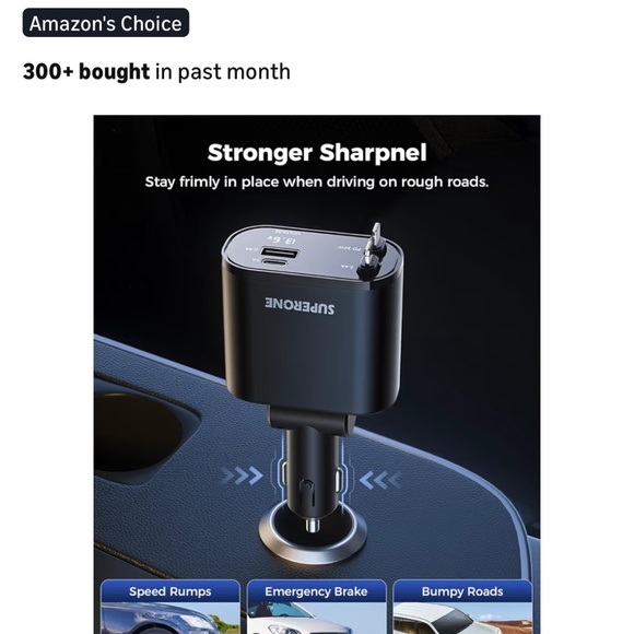 SUPERONE Retractable Car Charger 4-in-1 Fast Charging USB-C USB-A New - Picture 10 of 10